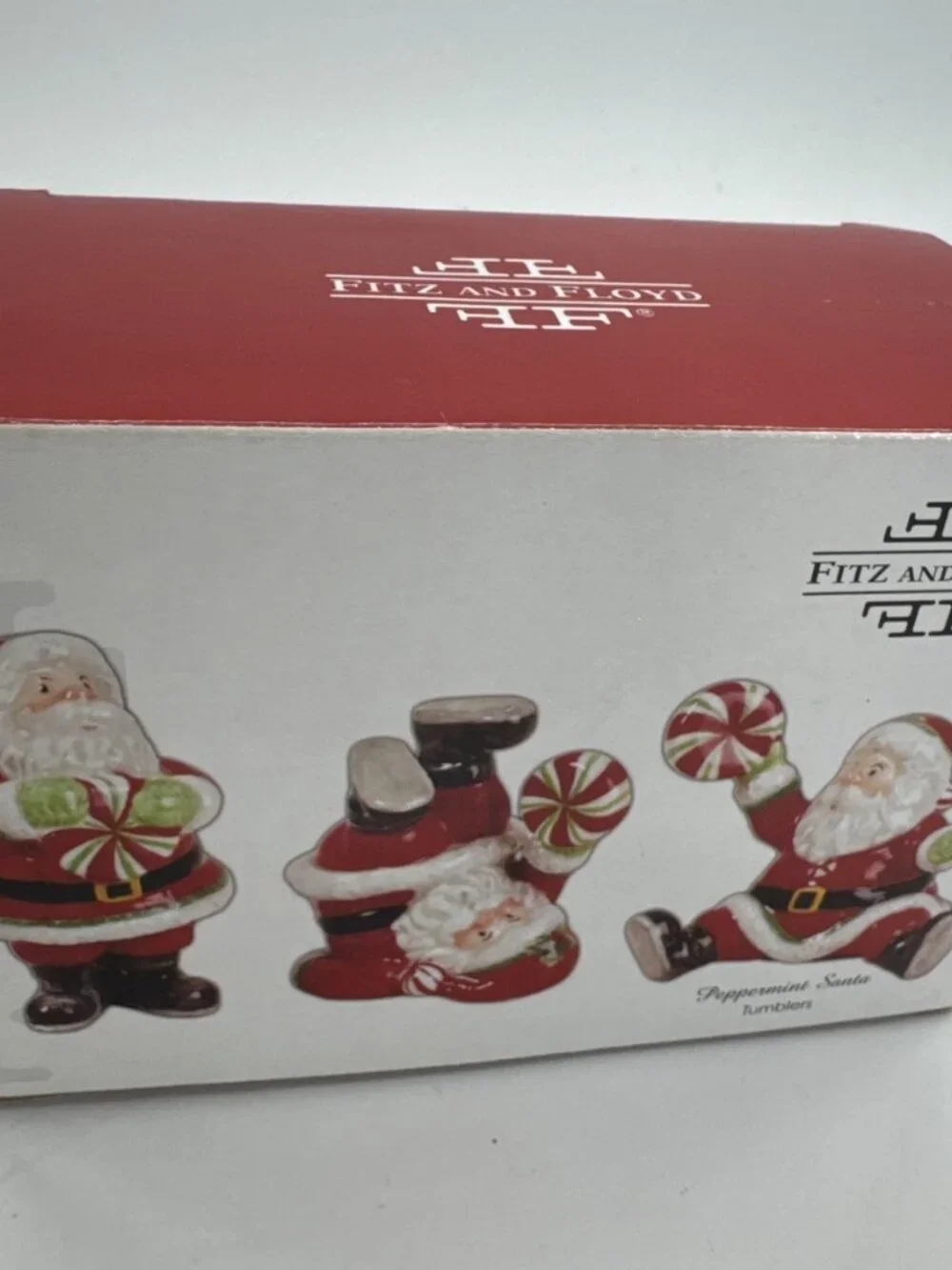 Vintage Fitz & Floyd Peppermint Santa Tumblers Miniature Ceramic Figures 2 inch